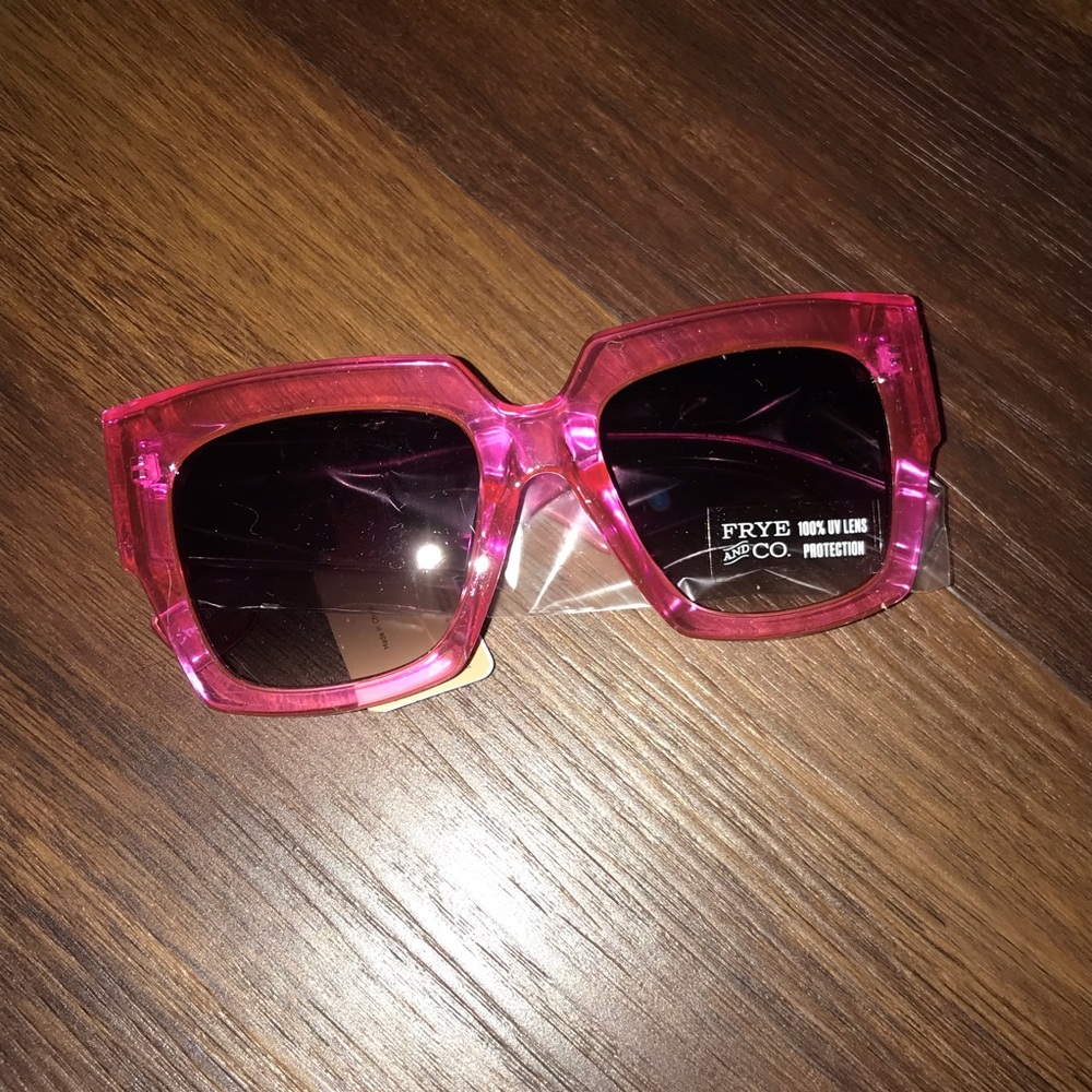 Frye & Co Hot Pink Translucent Chunky Square Sunglasses NEW
